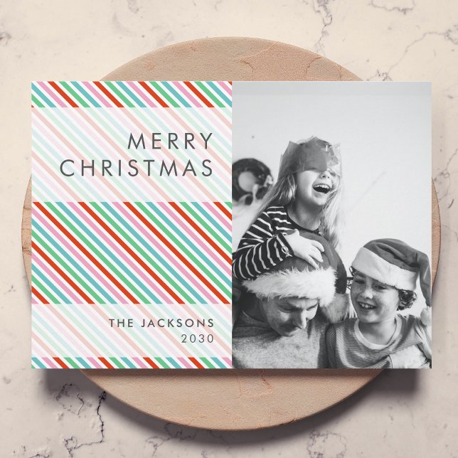 Christmas Stripes | Modern Colourful Cheerful Phot Holiday Card (Creator Uploaded)