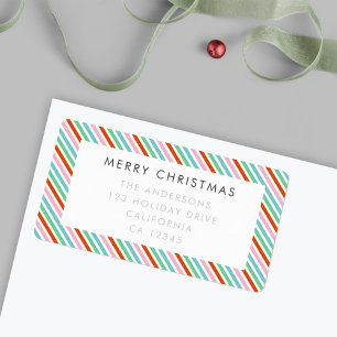 Christmas Stripes   Modern Colourful Cute Address Label