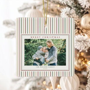 Christmas Stripes One Photo Ceramic Ornament