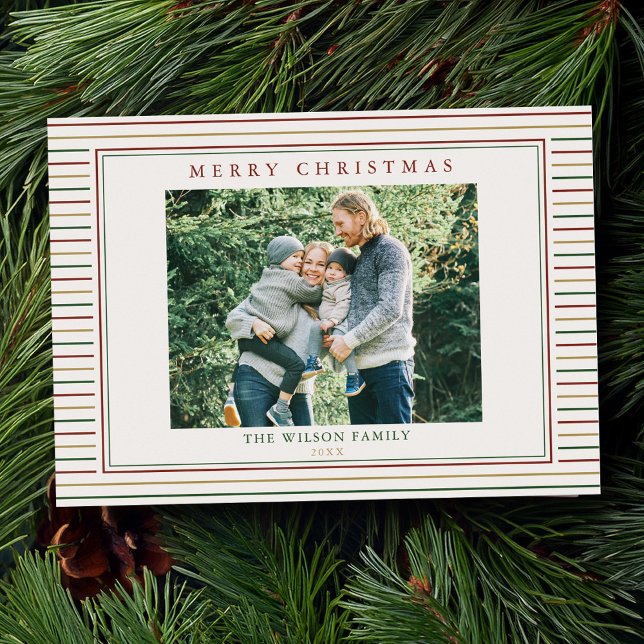 Christmas Stripes One Photo Holiday Card (Creator Uploaded)