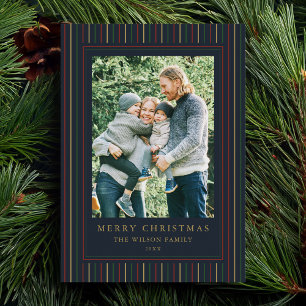 Christmas Stripes One Photo Holiday Card