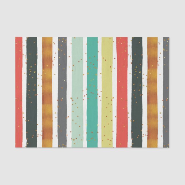 Christmas Stripes Pattern Gold Sparkles Tissue Paper (Front)