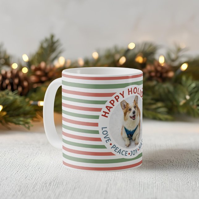 Christmas Stripes Pet's Holiday Photo Coffee Mug (Creator Uploaded)