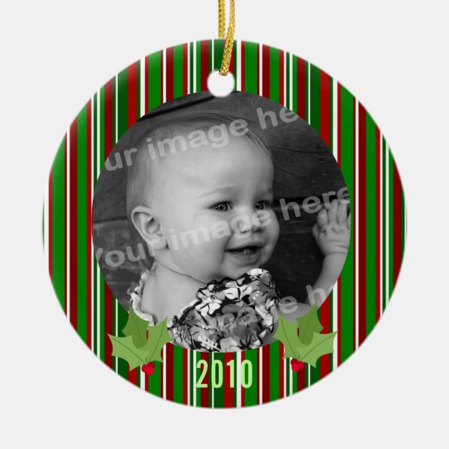 Christmas Stripes Photo Ornament (Front)
