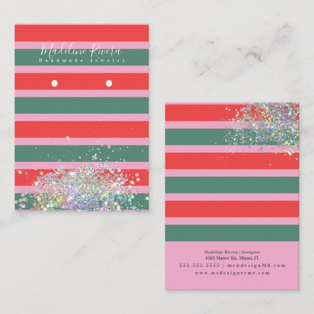 Christmas Stripes Pink  Earring Display Card (Front/Back)