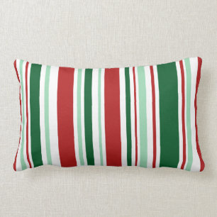 Christmas Stripes: Red/Mint Green/Dark Green/White Lumbar Cushion