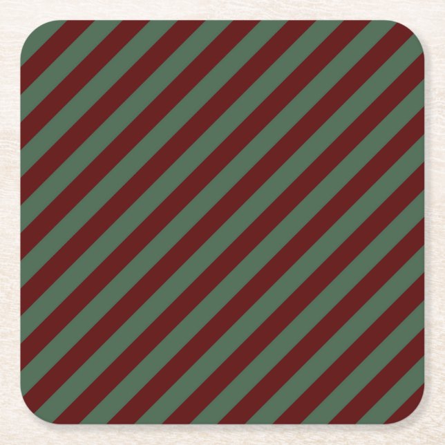 Christmas Stripes Square Paper Coaster (Front)