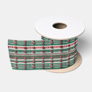 Christmas Stripes With Ornaments & Holiday Doodles Satin Ribbon