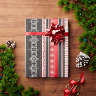 Christmas stripes with snowflake reindeer pattern wrapping paper