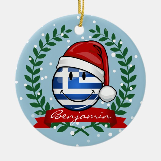 Christmas Style Greek Flag Ceramic Ornament (Front)