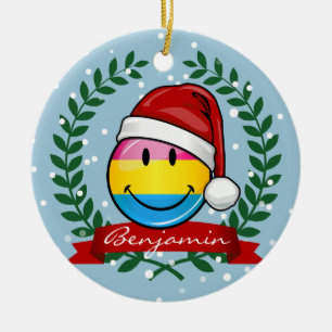Christmas Style Pansexual Pride Flag. Ceramic Ornament