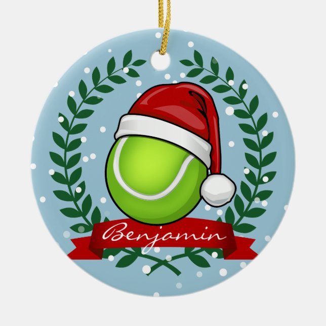 Christmas Style Tennis Ball Ceramic Ornament (Front)