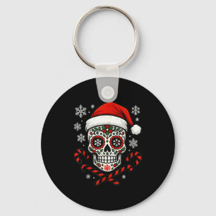 Christmas Sugar Calavera Skull Santa Hat Candy Can Key Ring