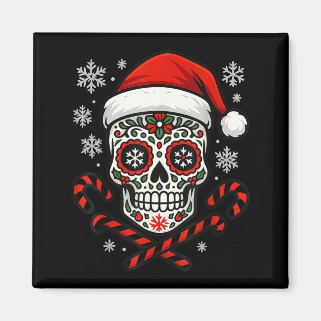 Christmas Sugar Calavera Skull Santa Hat Candy Can Magnet (Front)