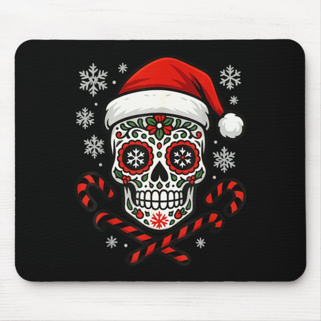 Christmas Sugar Calavera Skull Santa Hat Candy Can Mouse Pad (Front)