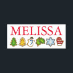 Christmas Sugar Cookies Bell Snowman Mitten Tree Name Tag<br><div class="desc">Just personalise with your employee information,  and title if desired. This name tag features an original illustration of a row of colourful Christmas sugar cookies. 

This design is also available on other products. Don't see what you're looking for? Contact Rebecca to have something designed just for you.</div>