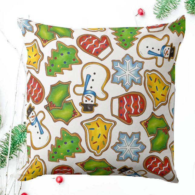 Christmas Sugar Cookies Holiday Festive Food Print Cushion (Christmas cookie pillow)