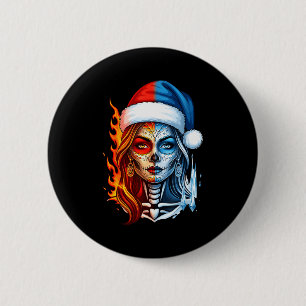 Christmas Sugar Skull Art Woman Santa Hat Fantasy 6 Cm Round Badge