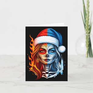 Christmas Sugar Skull Art Woman Santa Hat Fantasy  Card