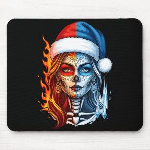 Christmas Sugar Skull Art Woman Santa Hat Fantasy Mouse Pad