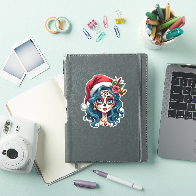 Christmas Sugar Skull Art Woman Santa Hat Festive  (iPad Cover)