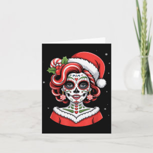 Christmas Sugar Skull Art Woman Santa Hat Festive  Card