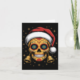 Christmas Sugar Skull Art Woman Santa Hat Festive  Card