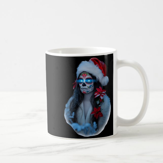 Christmas Sugar Skull Art Woman Santa Hat Festive  Coffee Mug (Right)