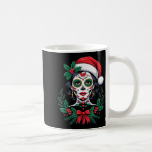 Christmas Sugar Skull Art Woman Santa Hat Festive  Coffee Mug