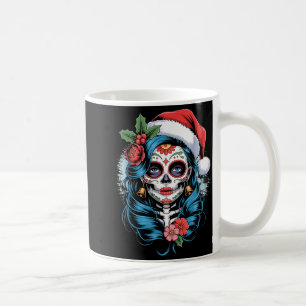 Christmas Sugar Skull Art Woman Santa Hat Festive Coffee Mug