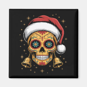 Christmas Sugar Skull Art Woman Santa Hat Festive Magnet