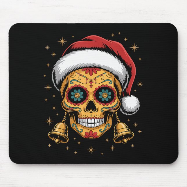 Christmas Sugar Skull Art Woman Santa Hat Festive  Mouse Pad (Front)