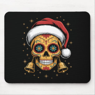 Christmas Sugar Skull Art Woman Santa Hat Festive Mouse Pad