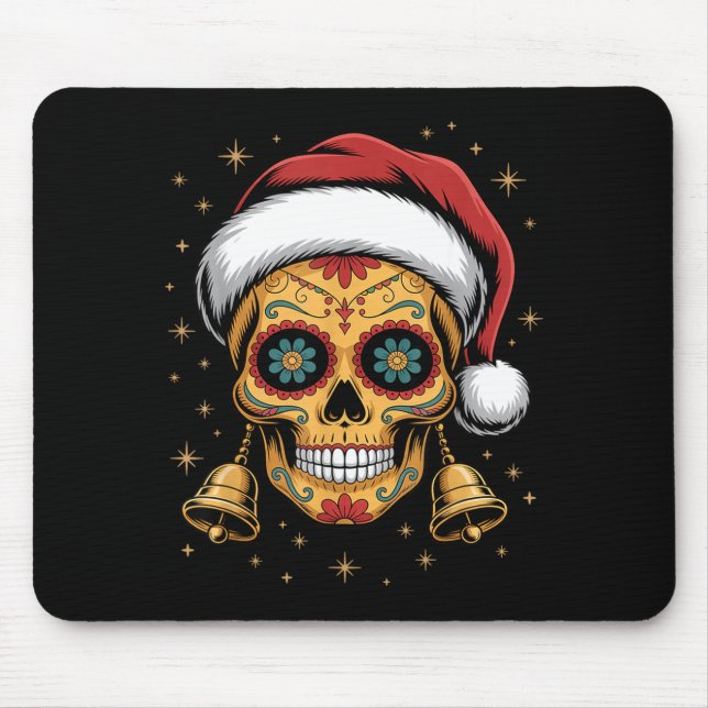 Christmas Sugar Skull Art Woman Santa Hat Festive  Mouse Pad (Front)