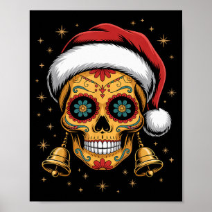 Christmas Sugar Skull Art Woman Santa Hat Festive  Poster