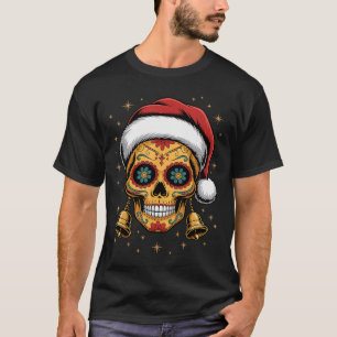 Christmas Sugar Skull Art Woman Santa Hat Festive  T-Shirt