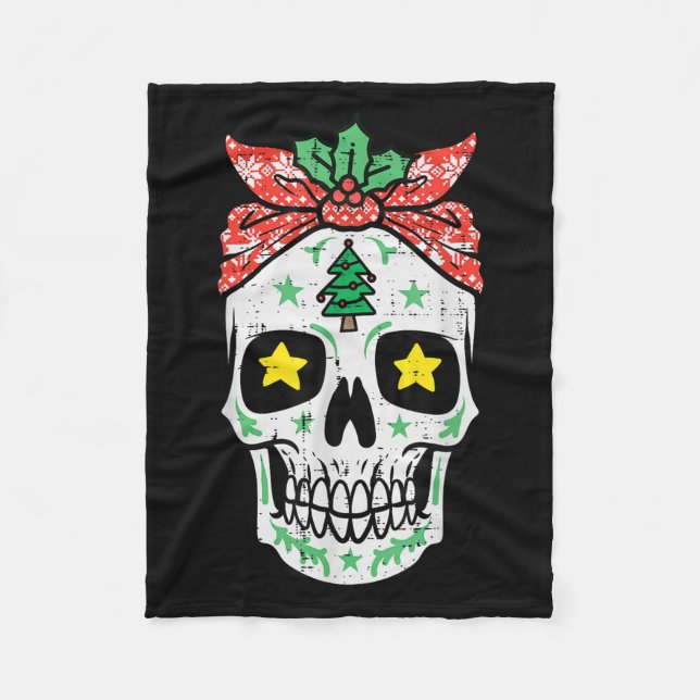 Christmas Sugar Skull Bandanna Xmas Mexican Women  Fleece Blanket (Front)