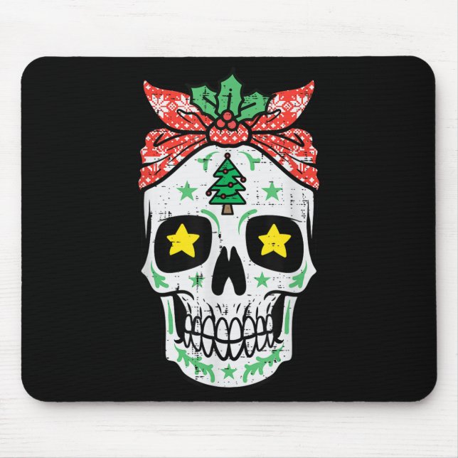 Christmas Sugar Skull Bandanna Xmas Mexican Women  Mouse Pad (Front)