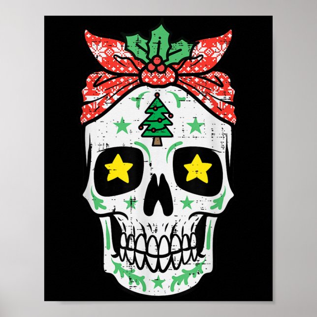 Christmas Sugar Skull Bandanna Xmas Mexican Women  Poster (Front)