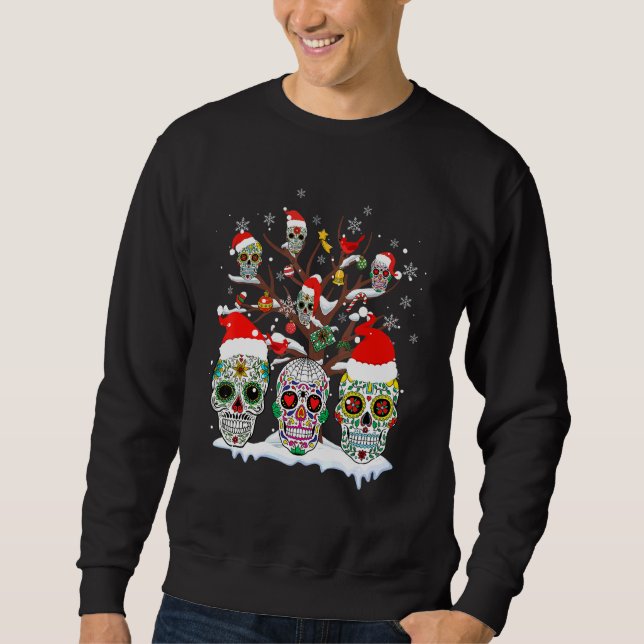 Christmas Sugar Skull On Tree  Santa Sugar Skull Sweatshirt (Front)