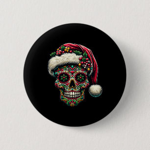 Christmas Sugar Skull Santa Hat Day Of The Dead Xm 6 Cm Round Badge