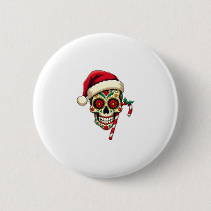 Christmas Sugar Skull Santa Hat Day Of The Dead Xm 6 Cm Round Badge