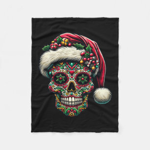 Christmas Sugar Skull Santa Hat Day Of The Dead Xm Fleece Blanket