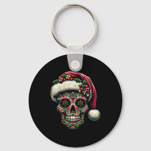 Christmas Sugar Skull Santa Hat Day Of The Dead Xm Key Ring