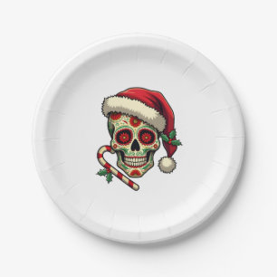 Christmas Sugar Skull Santa Hat Day Of The Dead Xm Paper Plate