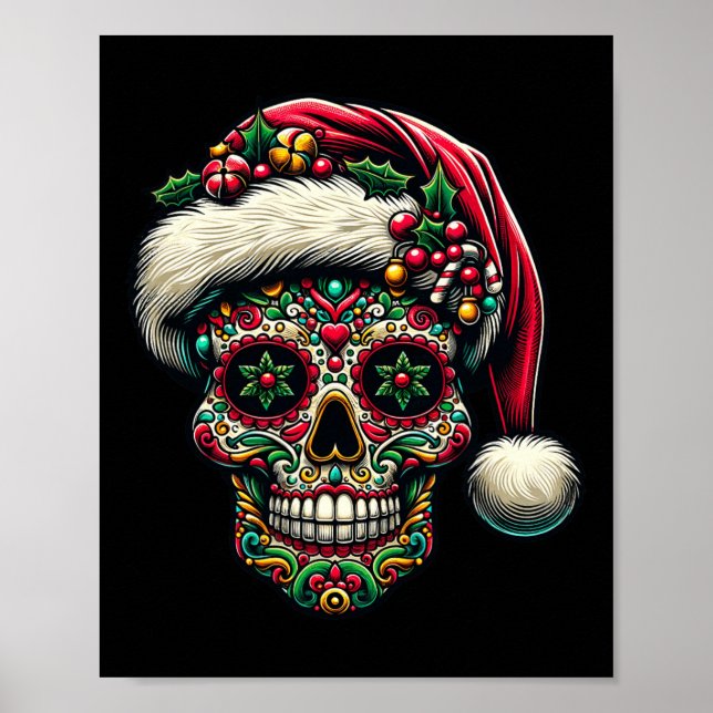Christmas Sugar Skull Santa Hat Day Of The Dead Xm Poster (Front)