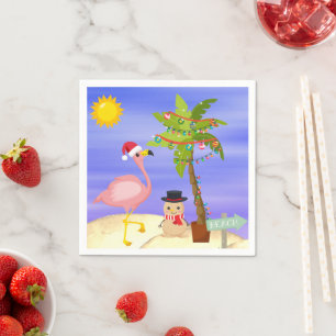 Christmas Summer Flamingo Beach Cute Holidays Napkin