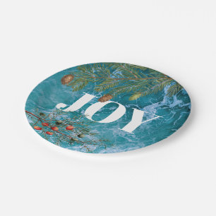Christmas Summer Ocean Beach Joy  Paper Plate