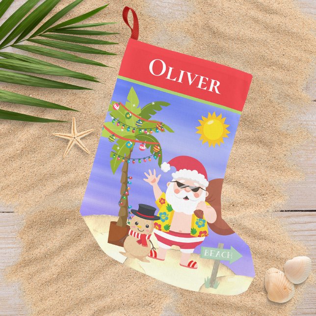 Christmas Summer Santa Beach Holidays Personalised Small Christmas Stocking (Creator Uploaded)