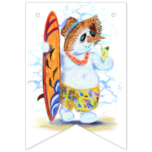 Christmas Summer Snowman Surfer Drinks Fresh Bunting